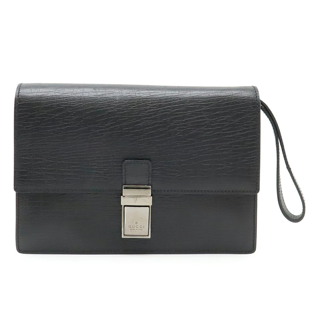 Gucci Clutch Bag Leather Embossed Black
